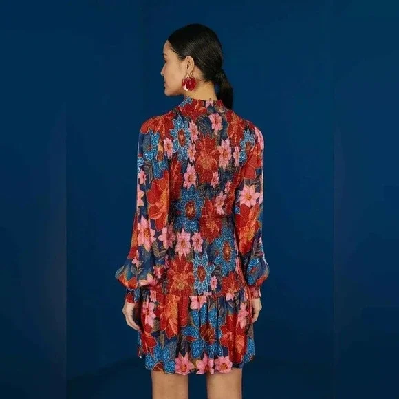 FARM RIO NWOT Garden Smocked Mini Dress in Navy - Picture 2 of 12